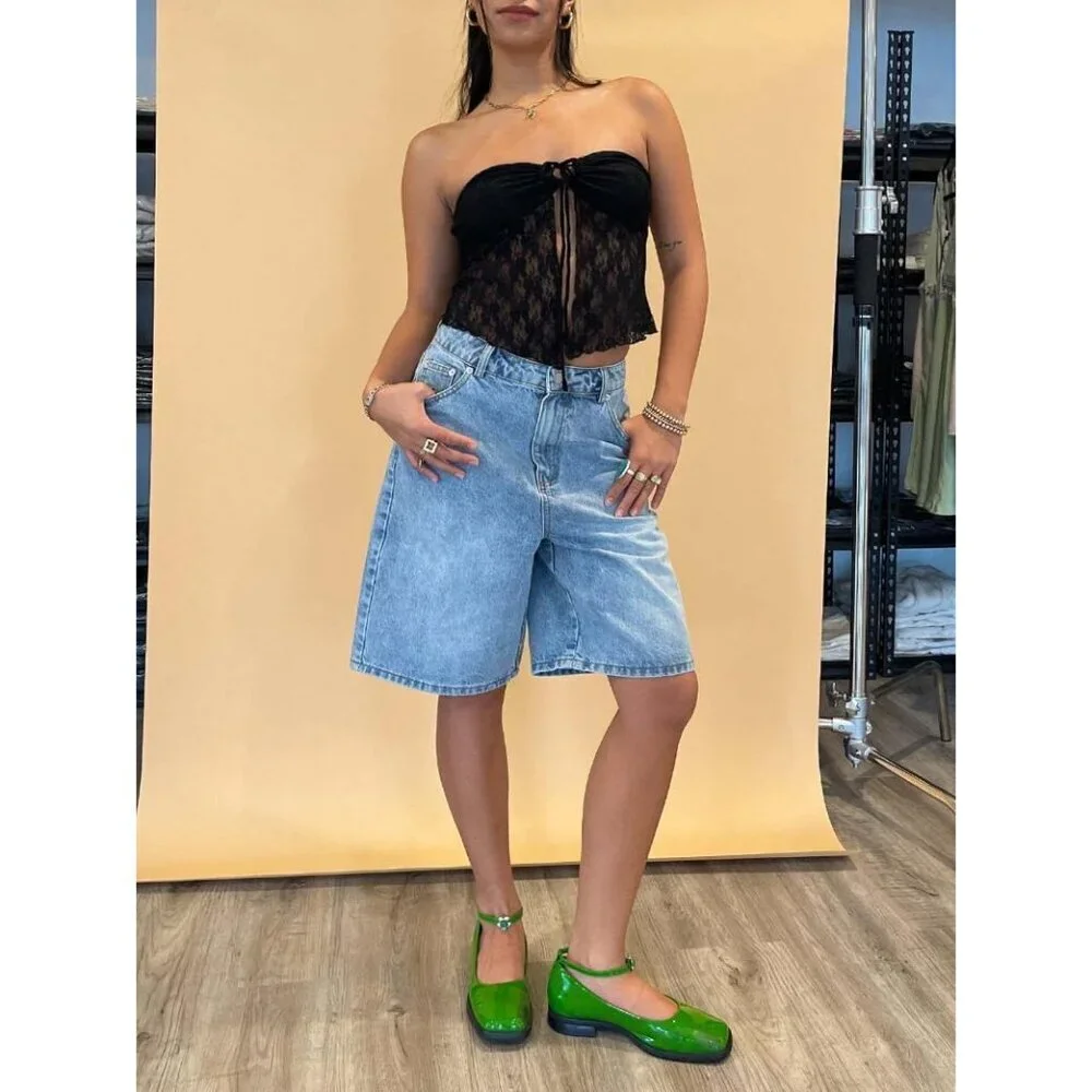 Women Wide Leg Baggy Denim Shorts Summer Vintage High-Rise Loose Fit Bermuda